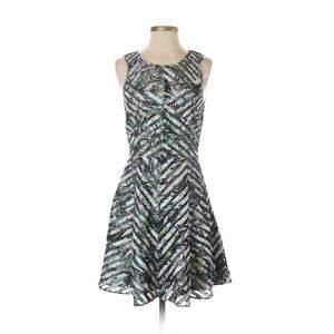 PARKER Women Green White Black Tropical Diagonal Print Sleeveless Dress - Small